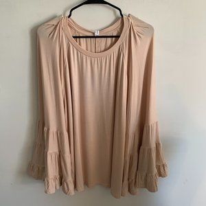 Hount Tan Crew Neck Long Bell Sleeve Top Size XXL